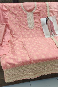 Alternative view of Peach Color Beautiful Dress in Jacquard FAbric