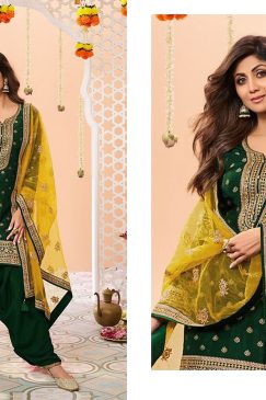 Green Colour Patiala Dress in Jacquard Fabric