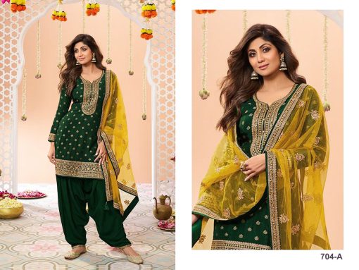 Green Colour Patiala Dress in Jacquard Fabric