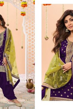Purple Colour Patiala Dress in Jacquard Fabric