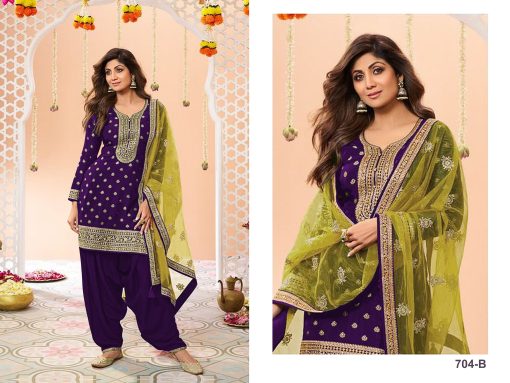 Purple Colour Patiala Dress in Jacquard Fabric
