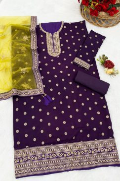 Alternative view of Purple Colour Patiala Dress in Jacquard Fabric