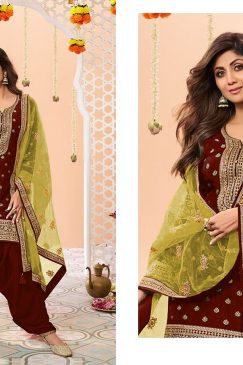 Maroon Colour Patiala Dress in Jacquard Fabric