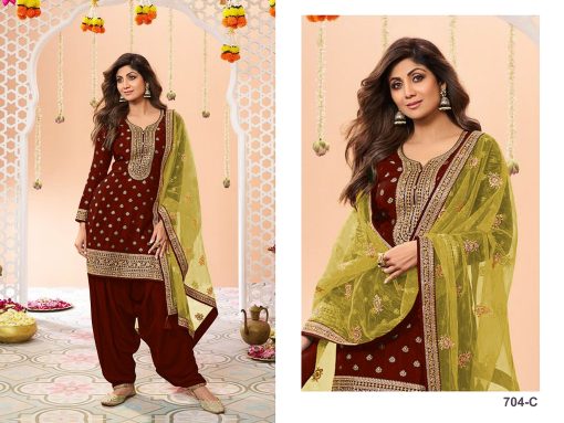 Maroon Colour Patiala Dress in Jacquard Fabric