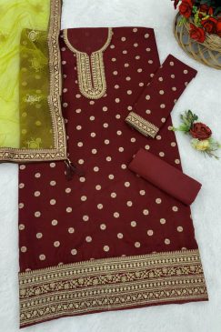 Alternative view of Maroon Colour Patiala Dress in Jacquard Fabric