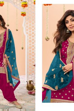 Pink Colour Patiala Dress in Jacquard Fabric