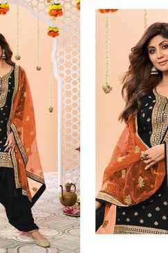 Black Colour Patiala Dress in Jacquard Fabric