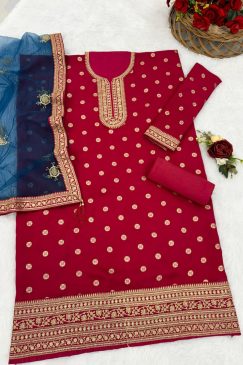 Alternative view of Pink Colour Patiala Dress in Jacquard Fabric