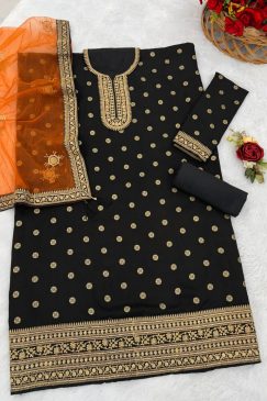 Alternative view of Black Colour Patiala Dress in Jacquard Fabric