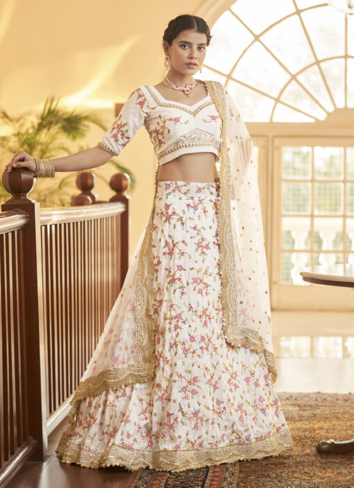 White Heavy Embroidered Party Wear Lehenga Choli