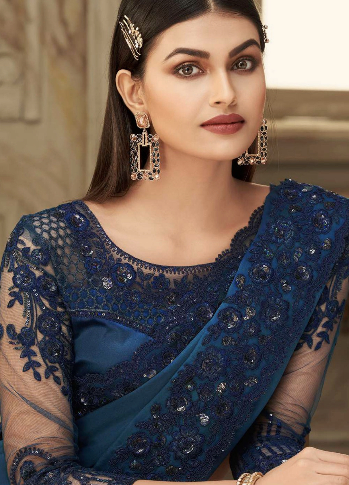 Fancy saree with best sale blouse