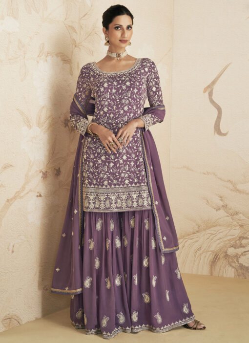 Plum Georgette Gharara Suit