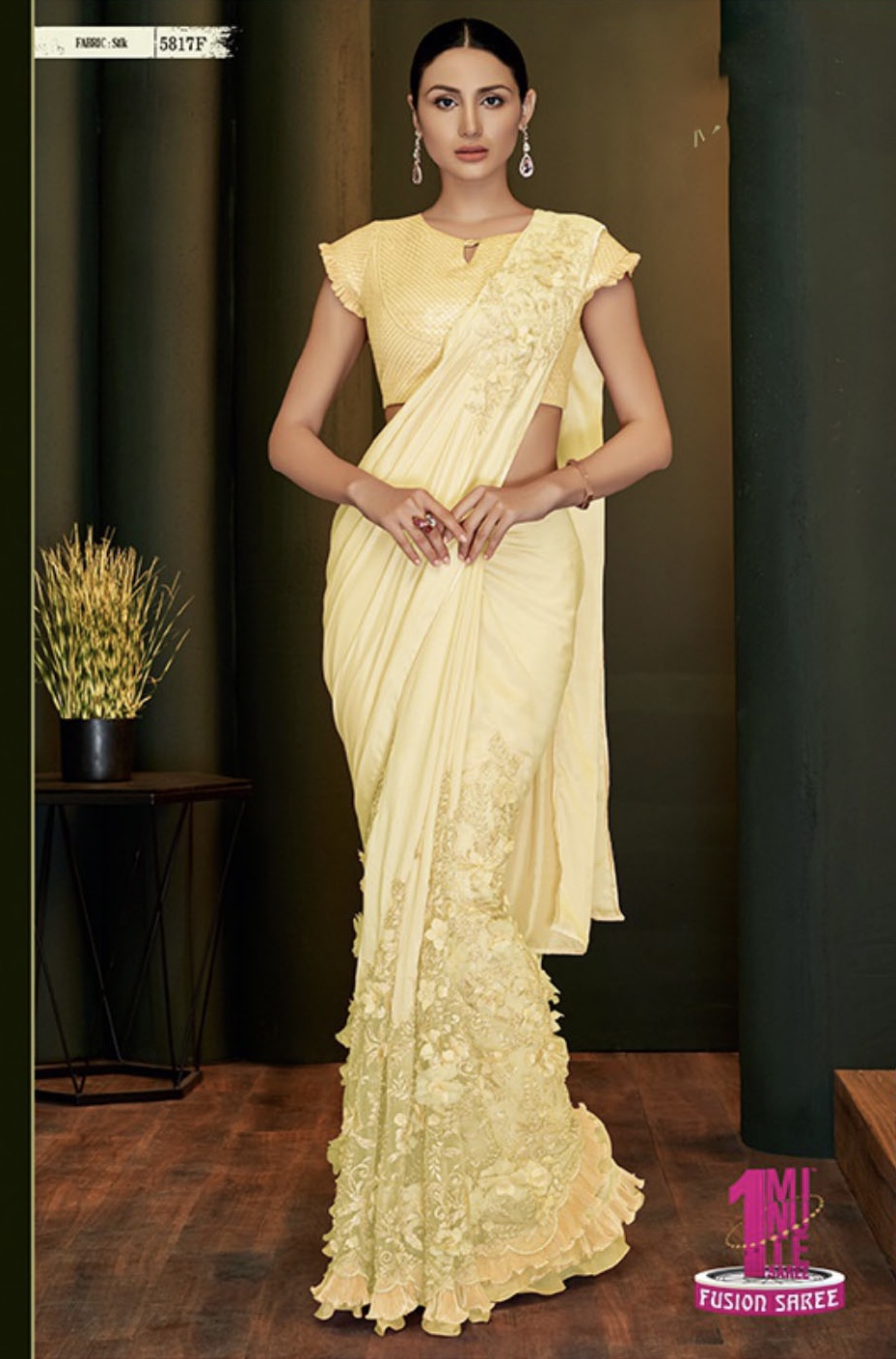 Yellow Party Wear Per-Pleated Frill 