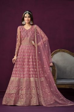 Pinkish Red Color Beautiful Net Anarkali Dress