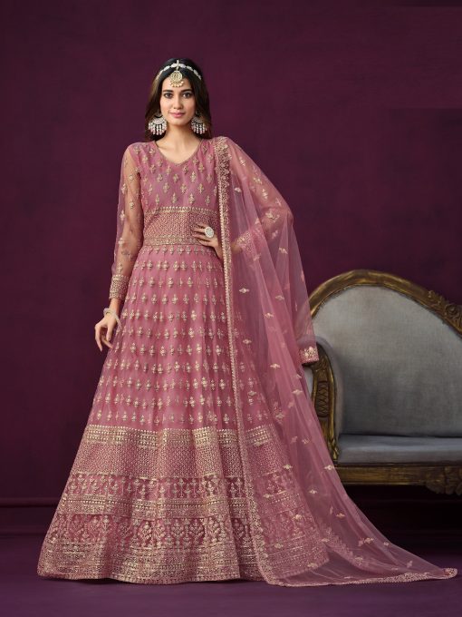 Pinkish Red Color Beautiful Net Anarkali Dress