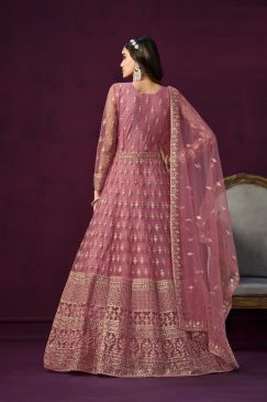 Alternative view of Pinkish Red Color Beautiful Net Anarkali Dress