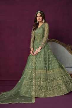 Alternative view of Greenish Grey Color Beautiful Net Anarkali Dress