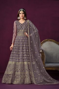 Grey Color Beautiful Net Anarkali Dress