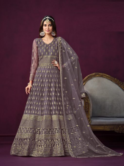 Grey Color Beautiful Net Anarkali Dress