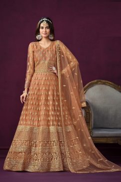 Orange Reddish Color Beautiful Net Anarkali Dress