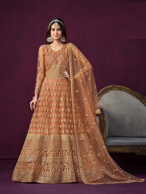 Orange Reddish Color Beautiful Net Anarkali Dress