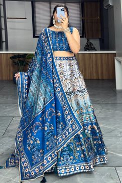 Printed lehenga creation from our Floral and Geometric combination which looks vibrant and Showcase beauty of a woman