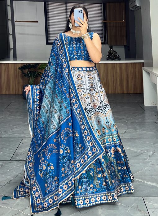 Printed lehenga creation from our Floral and Geometric combination which looks vibrant and Showcase beauty of a woman