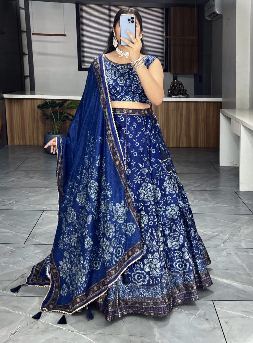 Printed lehenga creation from our Floral and Geometric combination which looks vibrant and Showcase beauty of a woman