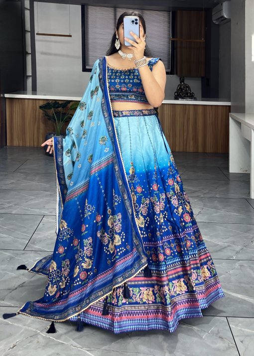 Printed lehenga creation from our Floral and Geometric combination which looks vibrant and Showcase beauty of a woman