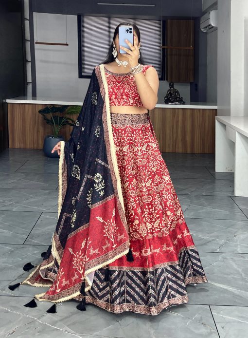 Printed lehenga creation from our Floral and Geometric combination which looks vibrant and Showcase beauty of a woman