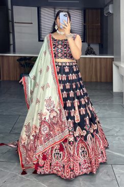 Printed lehenga creation from our Floral and Geometric combination which looks vibrant and Showcase beauty of a woman