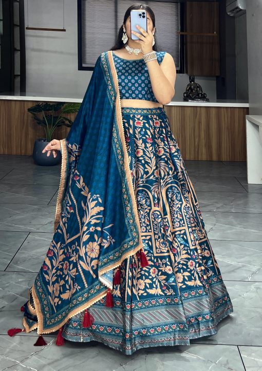 Printed lehenga creation from our Floral and Geometric combination which looks vibrant and Showcase beauty of a woman