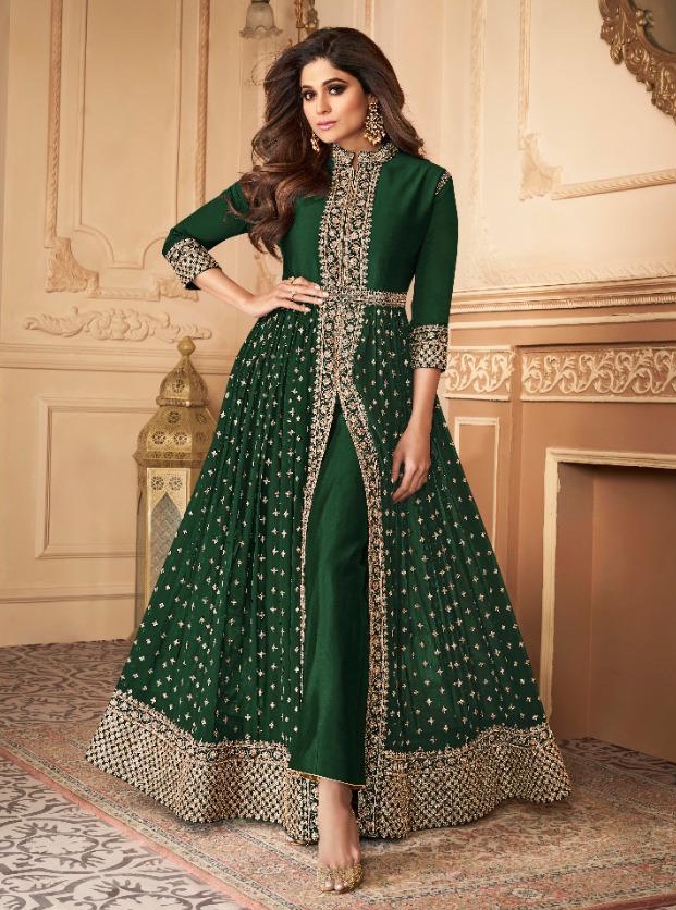 Green Georgette Embroidered Front Slit Anarkali Suit Salwar Kameez Designer Collection