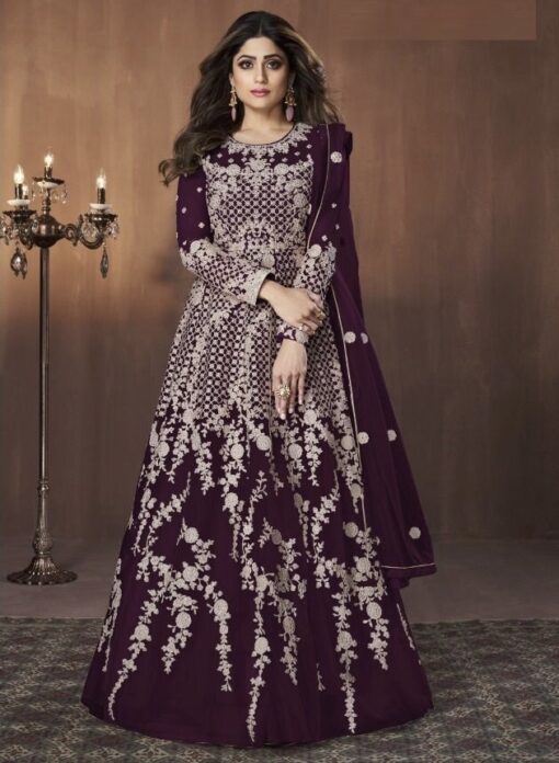 Plum Embroidered Anarkali Suit