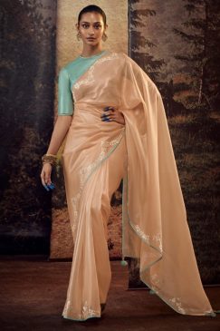 Orange Fancy Fabric Embroidered Wedding Saree
