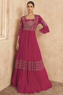 Pink Embroidered Jacket Style Anarkali Gown