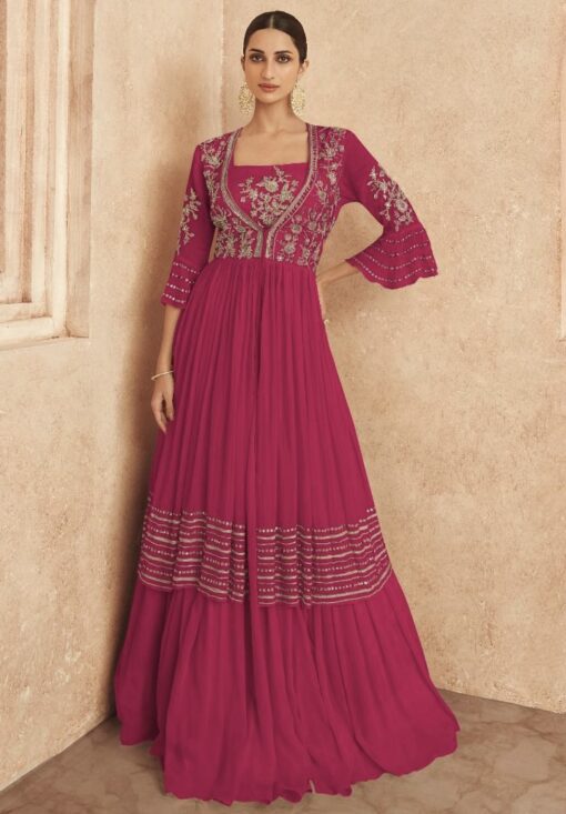 Pink Embroidered Jacket Style Anarkali Gown