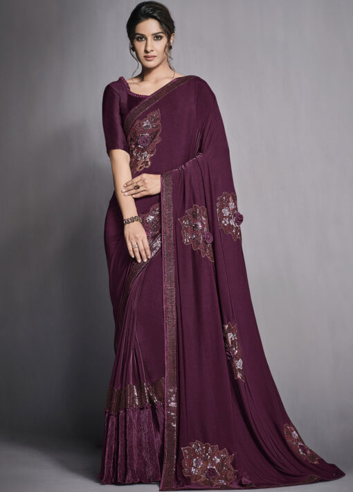 Purple Lycra Party Wear Saree