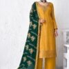 Mustard Dola Silk Embroidered Palazzo Suit