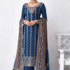 Blue Dola Silk Embroidered Palazzo Suit