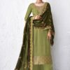 Pistachio Green Dola Silk Embroidered Palazzo Suit