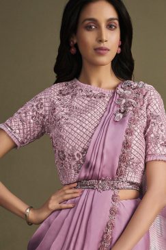 Alternative view of Pink Satin Silk Pre Pleated Designer Saree