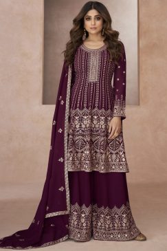Purple Embroidered Palazzo Suit