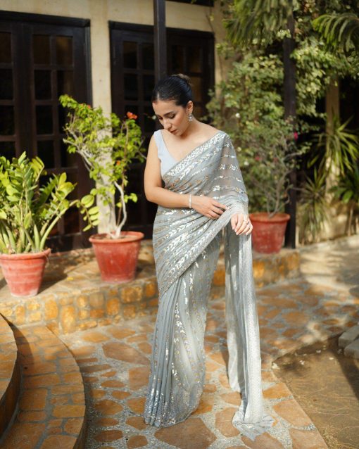 Grey color Beautiful Sequence Saree