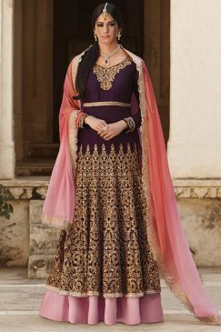 Violet Pink Bhalgalpuri Silk Anarkali Suit