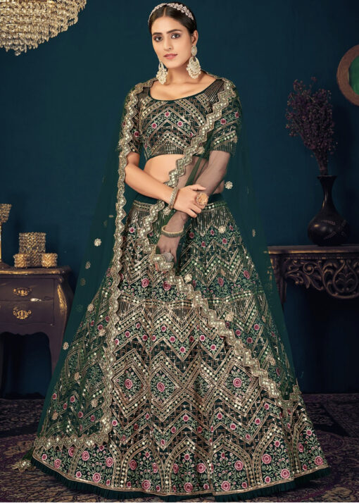 Dark Green Georgette Festive Lehenga Choli