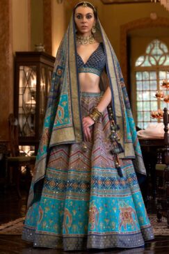 Blue Rajwadi Silk Woven Lehenga Choli