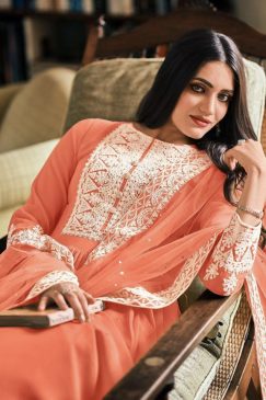 Alternative view of Orange Georgette Anarkali Palazzo Suit