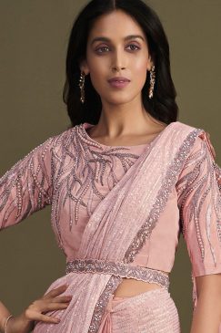 Alternative view of Pink Georgette Pre Pleated Designer Saree