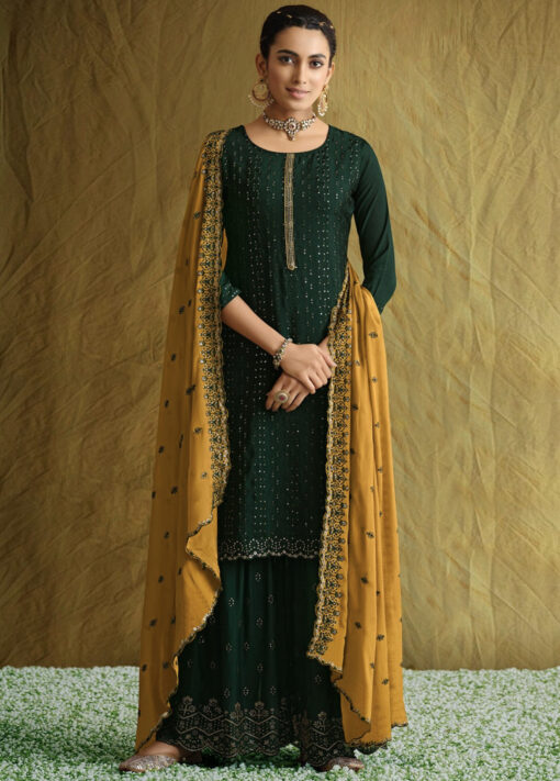 Green Embroidered Sharara Suit